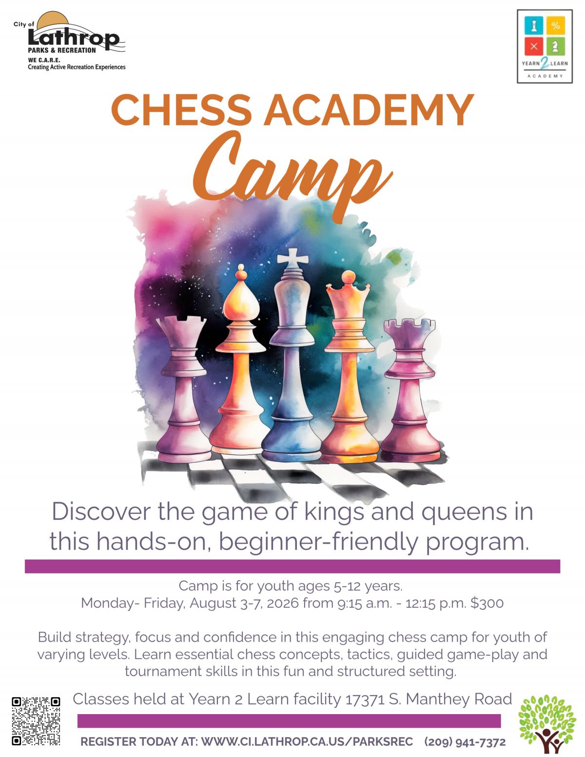 Chess Academy Camp | Aug 3 - 7 | 9:15am - 12:15pm | Yearn 2 Learn 17371 Manthey Rd. | $300