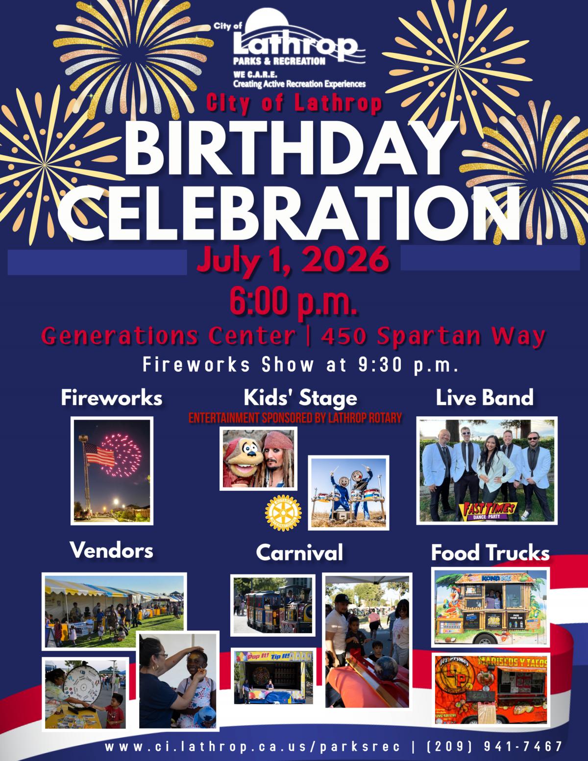 July 1st | City Birthday Celebration | Generations Center 450 Spartan Way | 6PM | Fireworks 9:30PM | FREE EVENT July 1st | City Birthday Celebration | Generations Center 450 Spartan Way | 6PM | Fireworks 9:30PM | FREE EVENT