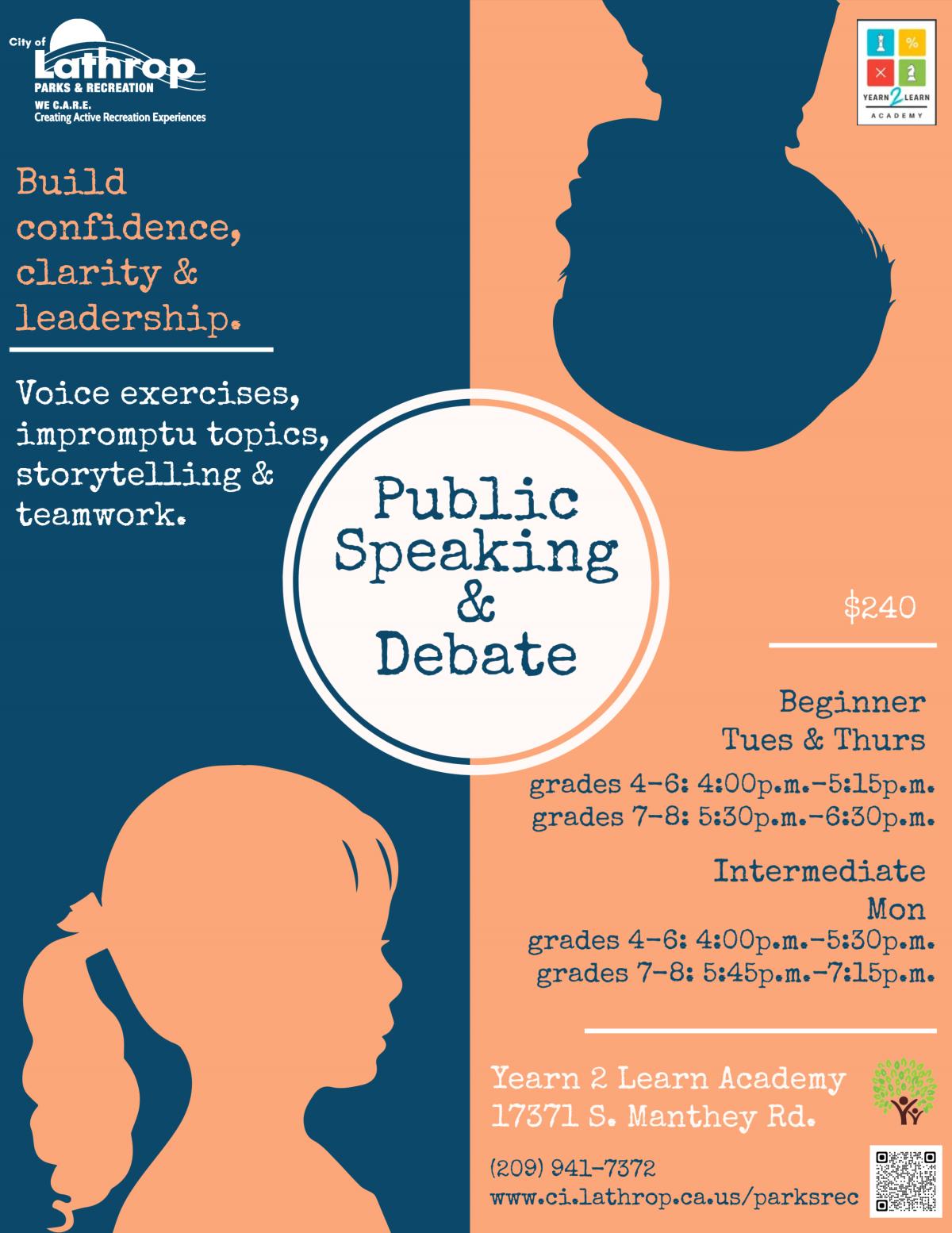 Public Speaking & Debate | Build Confidence, Clarity & Leadership | 17371 S. Manthey Road | $240 Public Speaking & Debate | Build Confidence, Clarity & Leadership | 17371 S. Manthey Road | $240