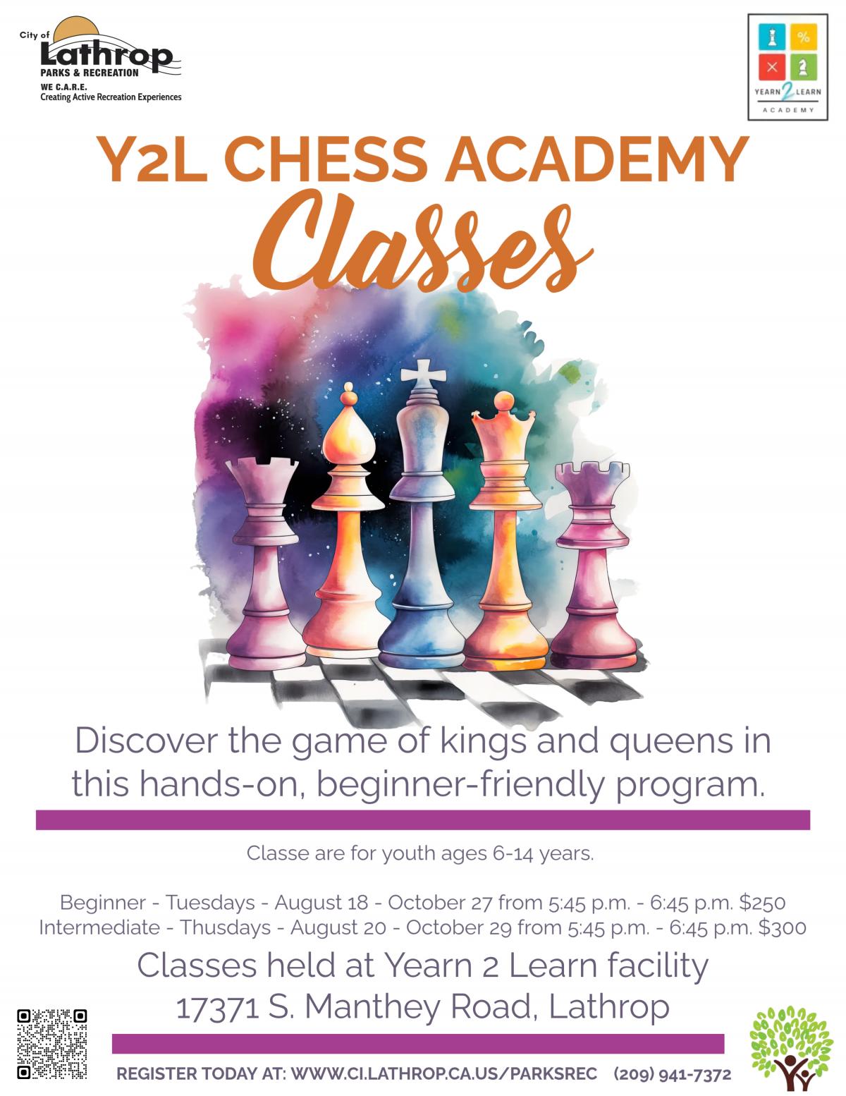 Yearn 2 Learn | Chess Academy Classes | Tuesdays & Thursdays | Aug - Oct 2026 | 17371 S. Manthey Road | Ages 6-14 Yearn 2 Learn | Chess Academy Classes | Tuesdays & Thursdays | Aug - Oct 2026 | 17371 S. Manthey Road | Ages 6-14