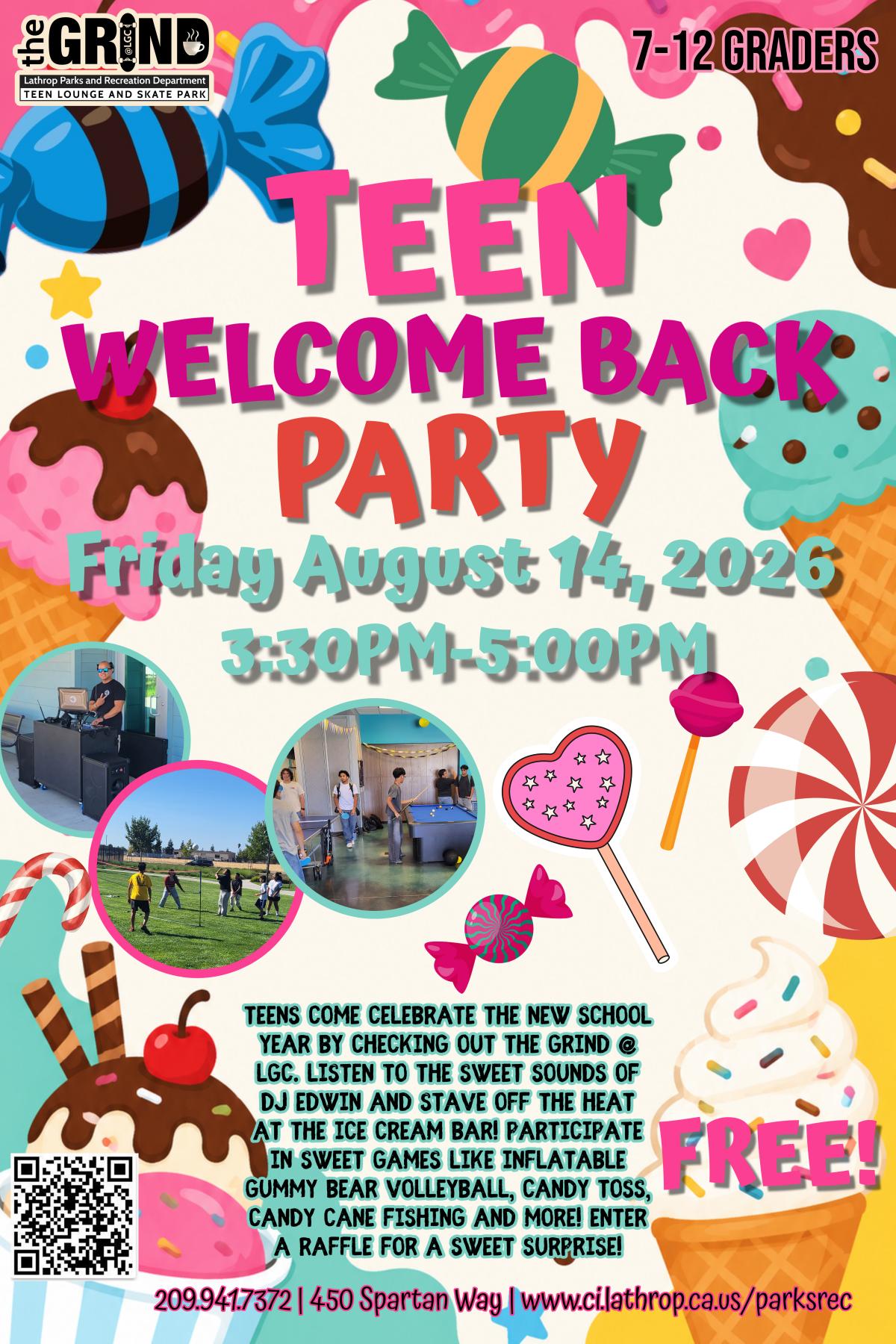 Teen Welcome Back Party | Friday, August 14, 2026 | Gen Center 450 Spartan Way | Come Celebrate the New School Year | FREE EVENT