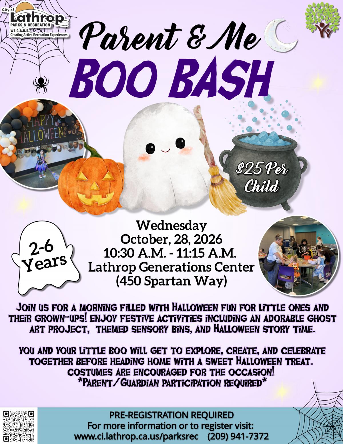 Parent + Me | Boo Bash | Wed, Oct 28 | 10:30AM - 11:15AM | Gen Center 450 Spartan Way | $25 per child 