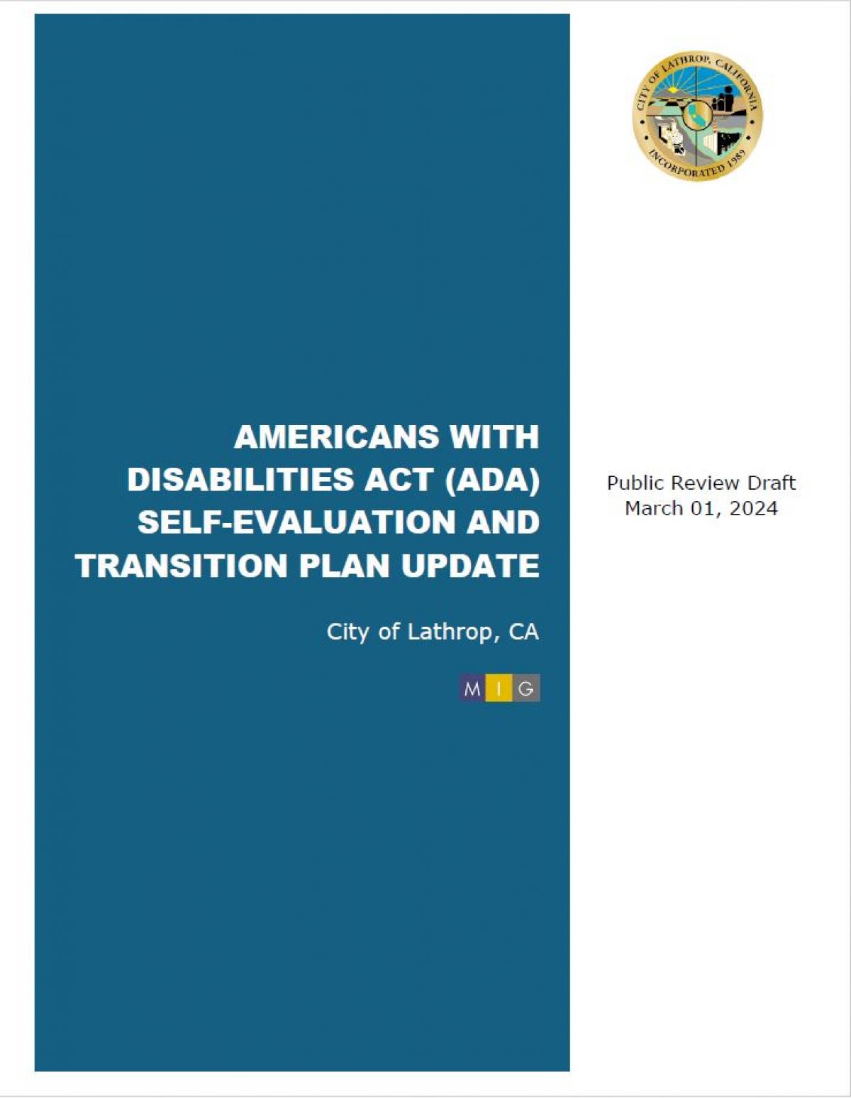 City of Lathrop ADA Transition Plan Public Review Draft
