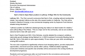 PRESS RELEASE: SAM'S CLUB TO OPEN NEW LOCATION IN LATHROP 4.24.2025